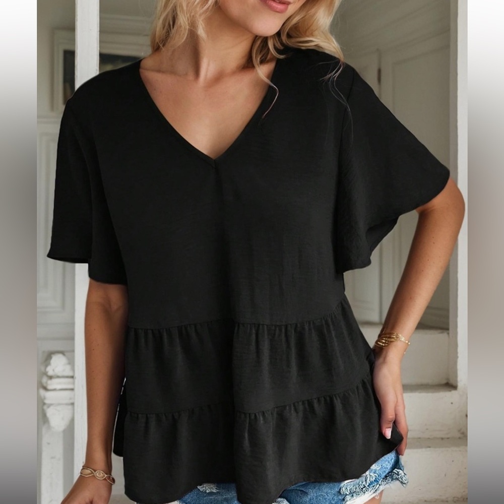 NWOT SHEIN Black Tiered Short Sleeve Top